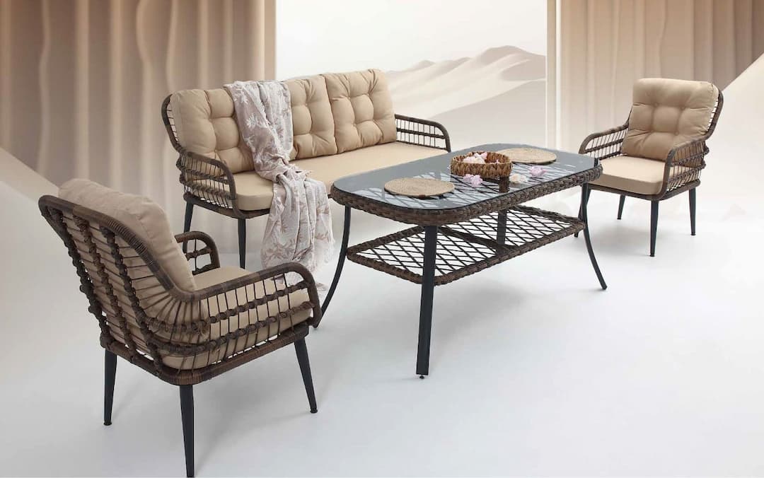 Pisa Üçlü Rattan Bahçe Balkon Oturma Grubu